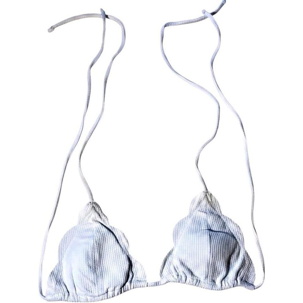 Marysia Swim Antibes Scalloped Triangle Bikini Top White Textured Size Medium